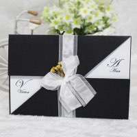 Black Invitation Card with Silk Bow Wedding Invitation Card Customized 